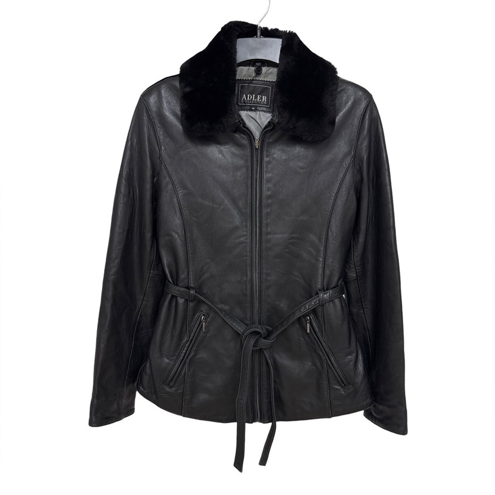 Adler Vintage Leather Faux Fur Collar Jacket Medium Black